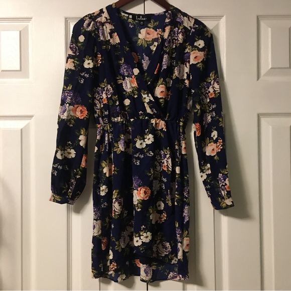 LULU'S That's a Wrap Navy Blue Floral Print Dress - Picture 7 of 11